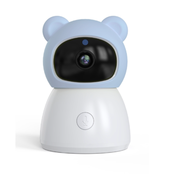 Bear Baby Monitor Smart Control Wifi Wireless Remote Access 1080P Video Rotation Digital Two way Audio Portable Camera, 5 inch HD Screen Display, Infrared Night Vision Teddy Webcam Pastel Blue